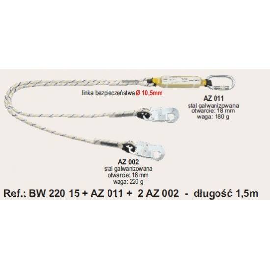 Amortyzator 1,5 m z podwójną linką i zatrzaśnikami AZ 011 i 2 x AZ 002